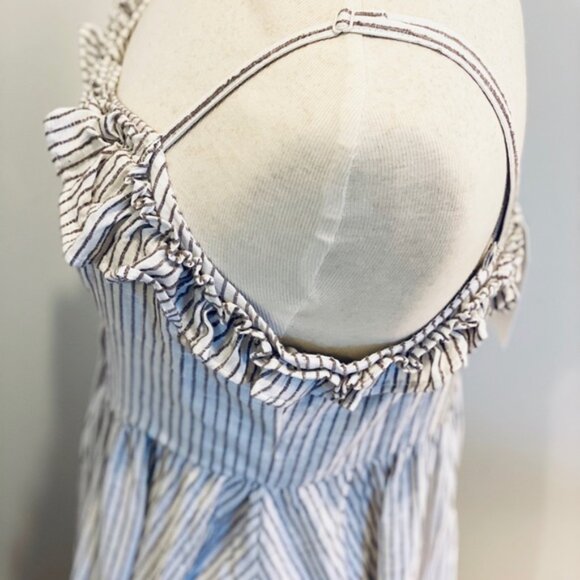 NEW** FRENCH CONNECTION - Button Front Midi Dress - Casual Chic | Stripe Ruffle - Picture 5 of 7